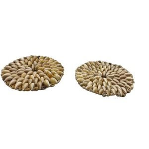 Vintage Cowrie Sea Shell Coasters 2 Piece Set Beach Decor Boho Cottage Core